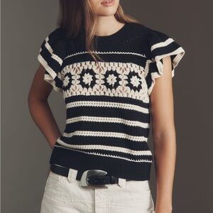 Rails Black and Cream Crochet Top